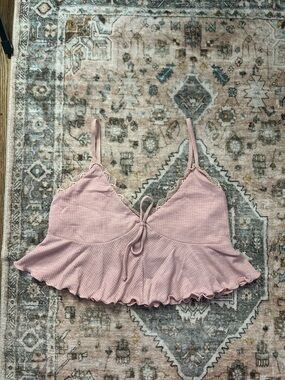 Garage Pink Lace-Trim Ribbed Peplum Cami